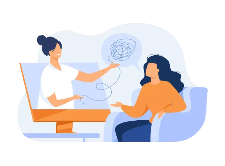 Kobieta rozmawiająca z drugą przez komputer